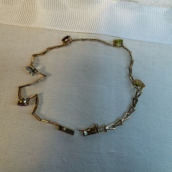 14KT Yellow Gold Triangle Link Chain Multicolor Gemstone Bracelet - Picture 5 of 8